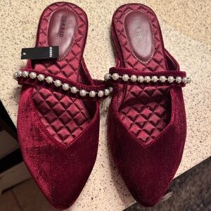 Torrid Burgundy Velvet Mules with Pearl Accent